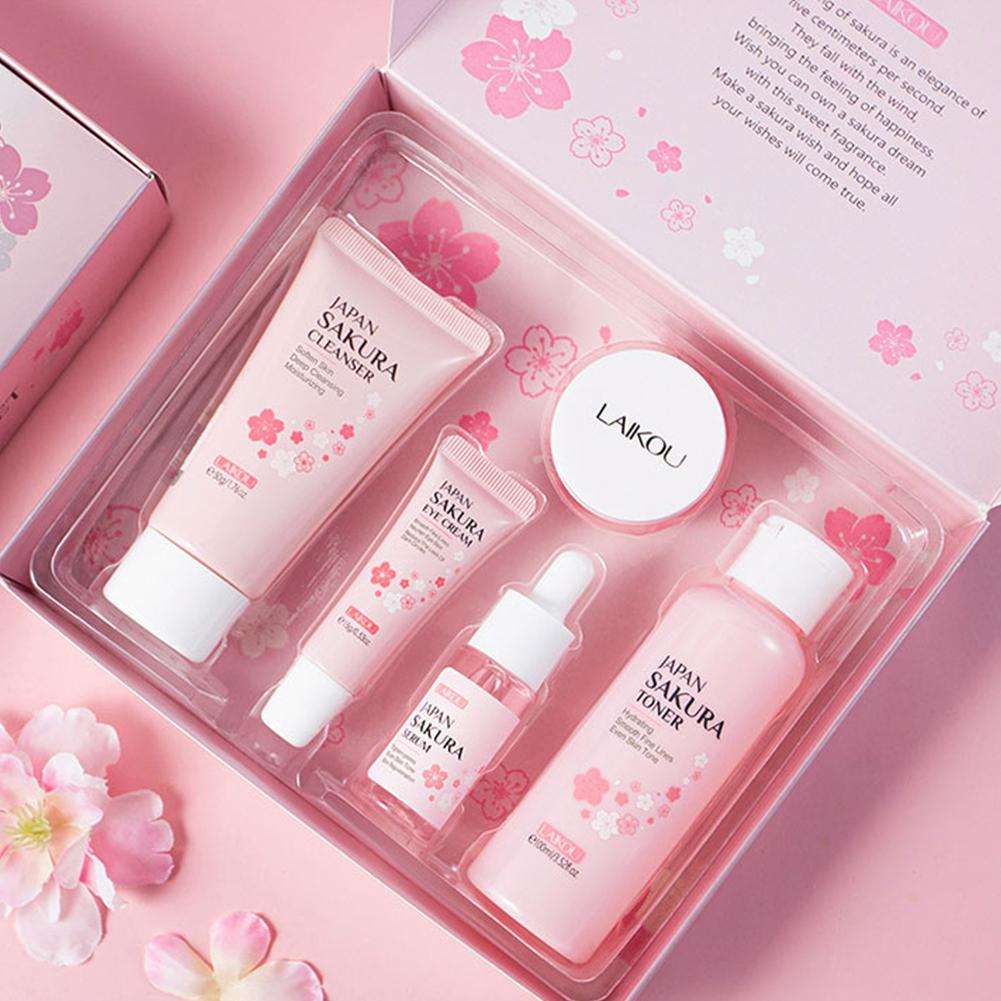 Skincare Glowing - ชุดผลิตภัณฑ์ดูแลผิวหน้า LAIKOU ซากุระจากญี่ปุ่น เซรั่มฟื้นฟูผิว ครีมบำรุงผิวกระจ่างใส ช่วยให้ผิวเปล่งประกาย